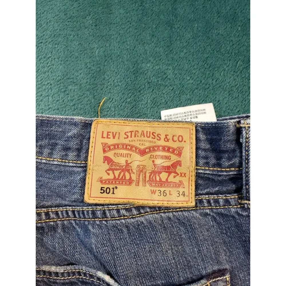 Levis 501 Jeans Size 36x34 Mens Blue Pants Stretch Mid Rise Straight Red Tab